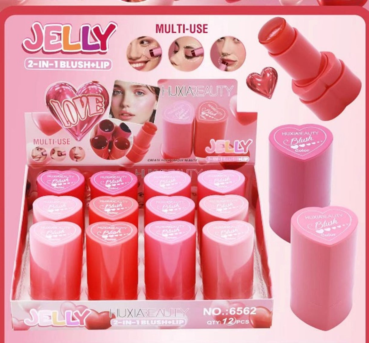 RUBOR EN GEL DE CORAZON BLUSH JELLY 12 PCS 6562-1