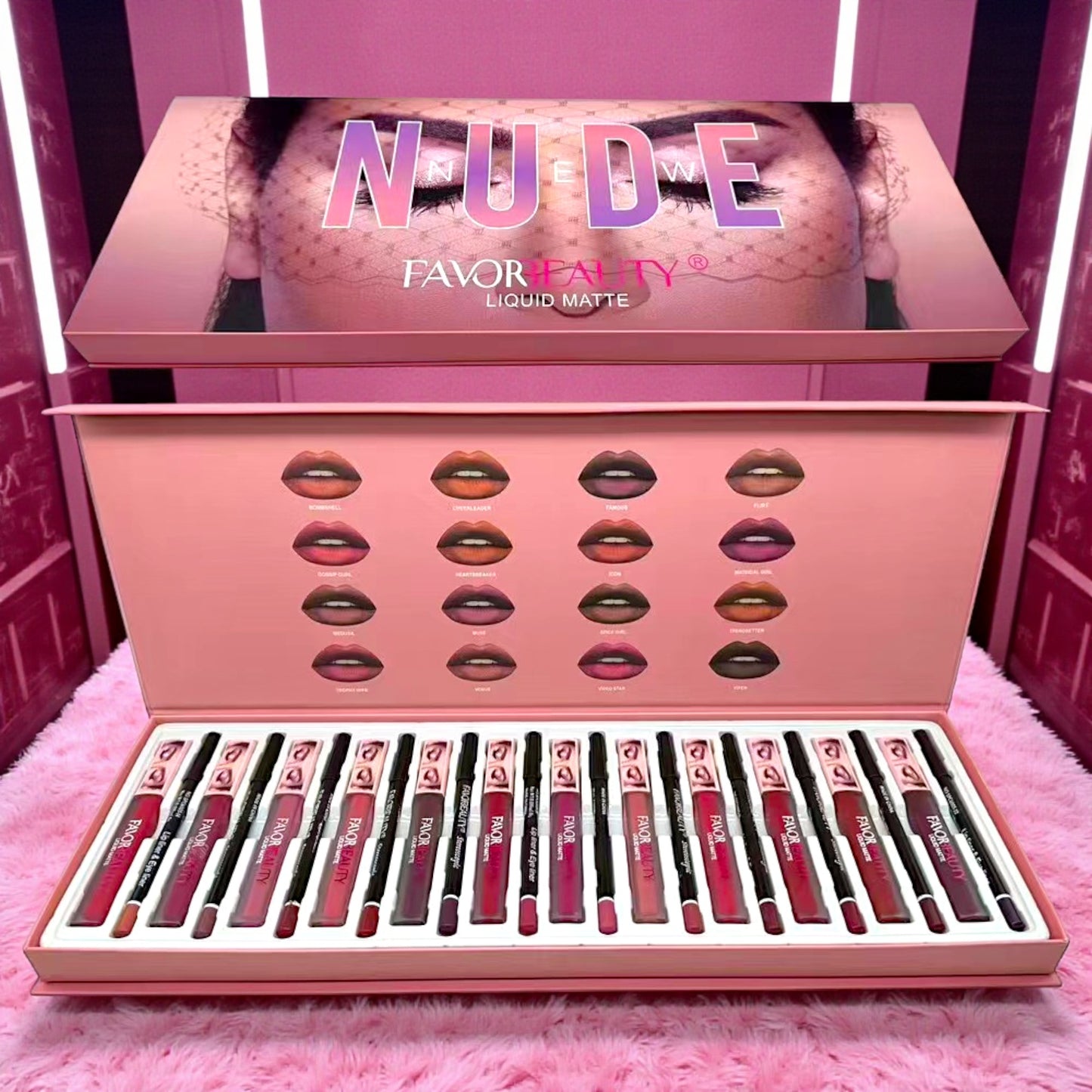 SET DE 12 LABIALES LIQUIDOS CON DELINEADOR 12 PZ LG3191.