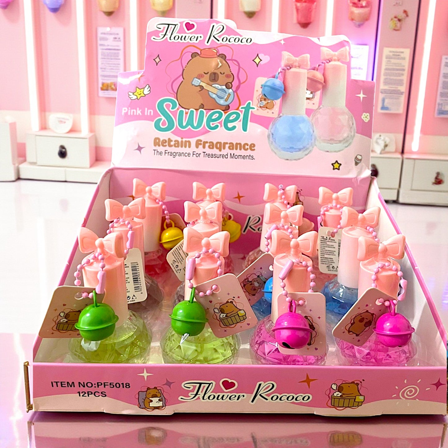 PERFUME CON LLAVERO Y CASCABEL 12 PZ PF5018