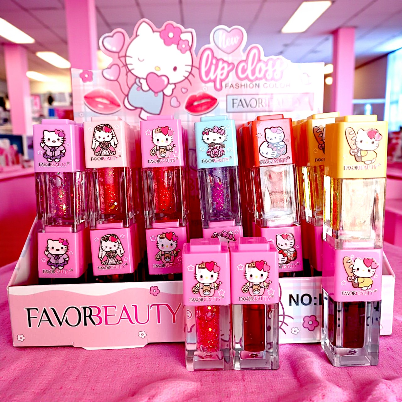 2EN1 TINTA Y GLOSS APILABLE KITTY 24PZS FASHION COLOR LG3418.