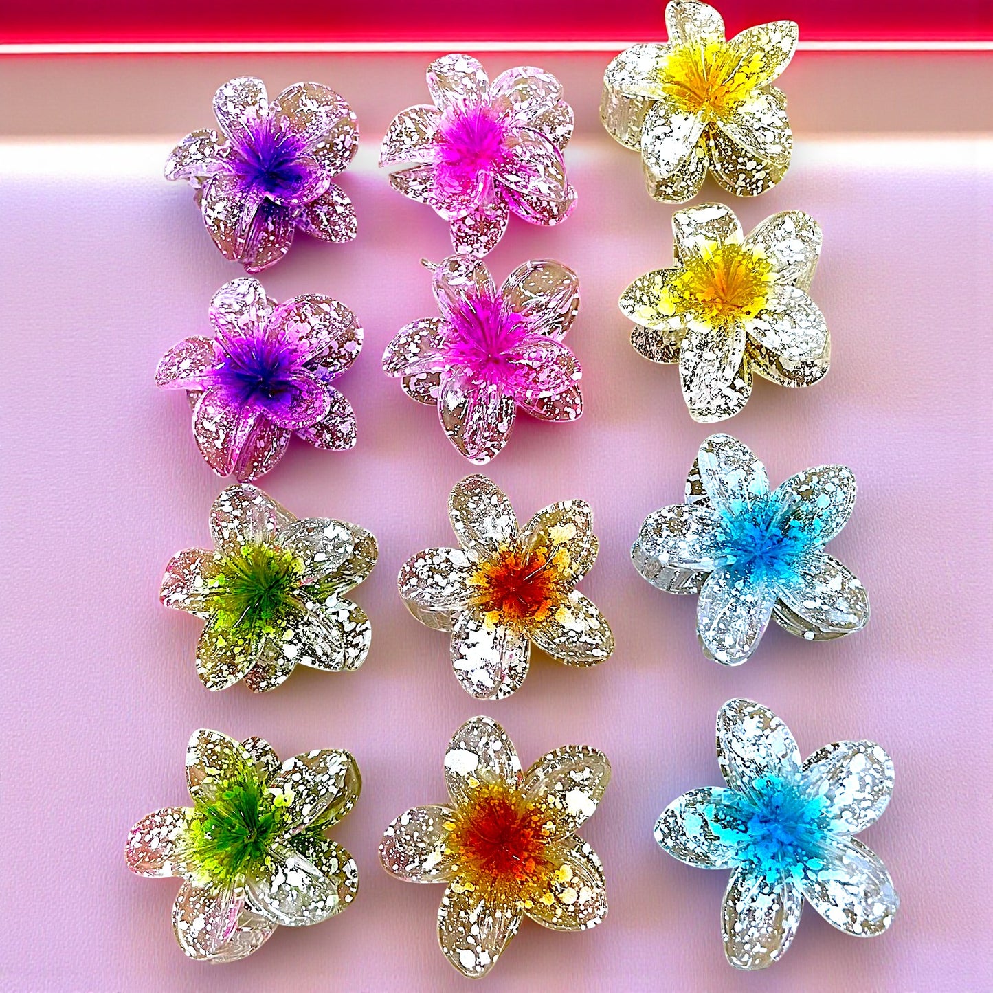 PINZA PARA CABELLO FLOR TRANSPARENTE 12PZS 4031-50A