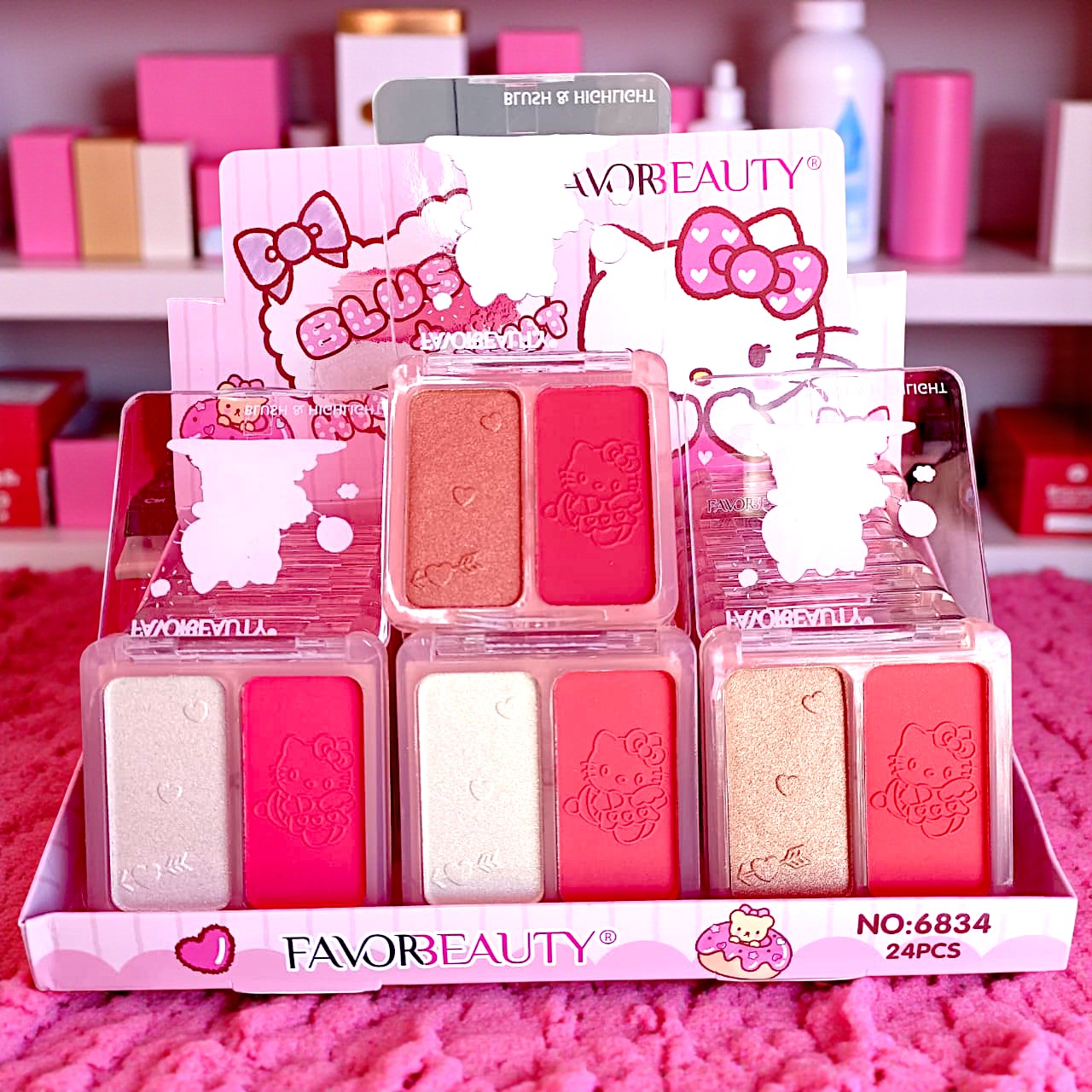 ILUMINADOR Y RUBOR DE HELLO KITTY 24PZS 6834