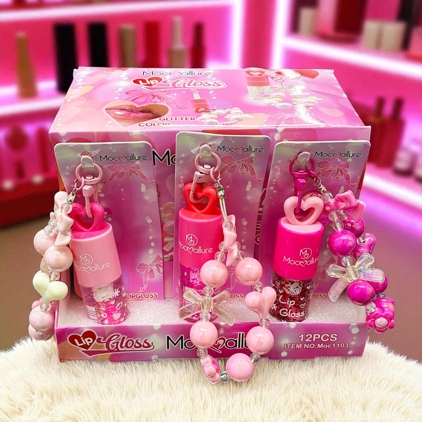 LIP GLOSS GLITTER COLOR DE PULSERA 12 PCS MOC1103