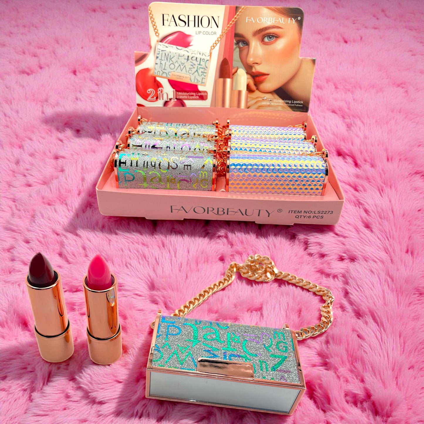 BOLSITA DE BALSAMO Y LABIAL 1 PZ CON 2 LABIALES LS2273.