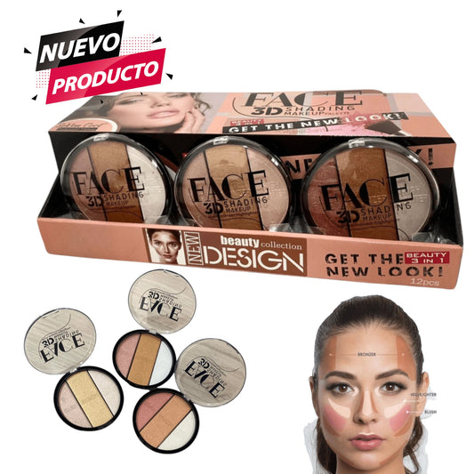 Paleta Iluminador Bronzer Serie de 3 Pcs Face 3d 3301.