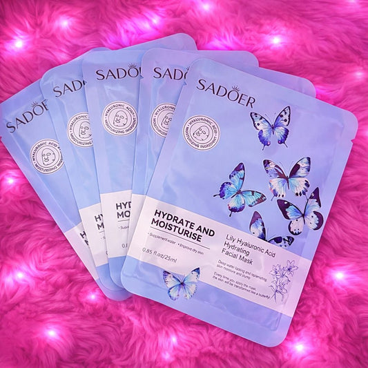 MASCARILLA FACIAL ACIDO HIALURONICO MARIPOSAS 10 PZ SD86266
