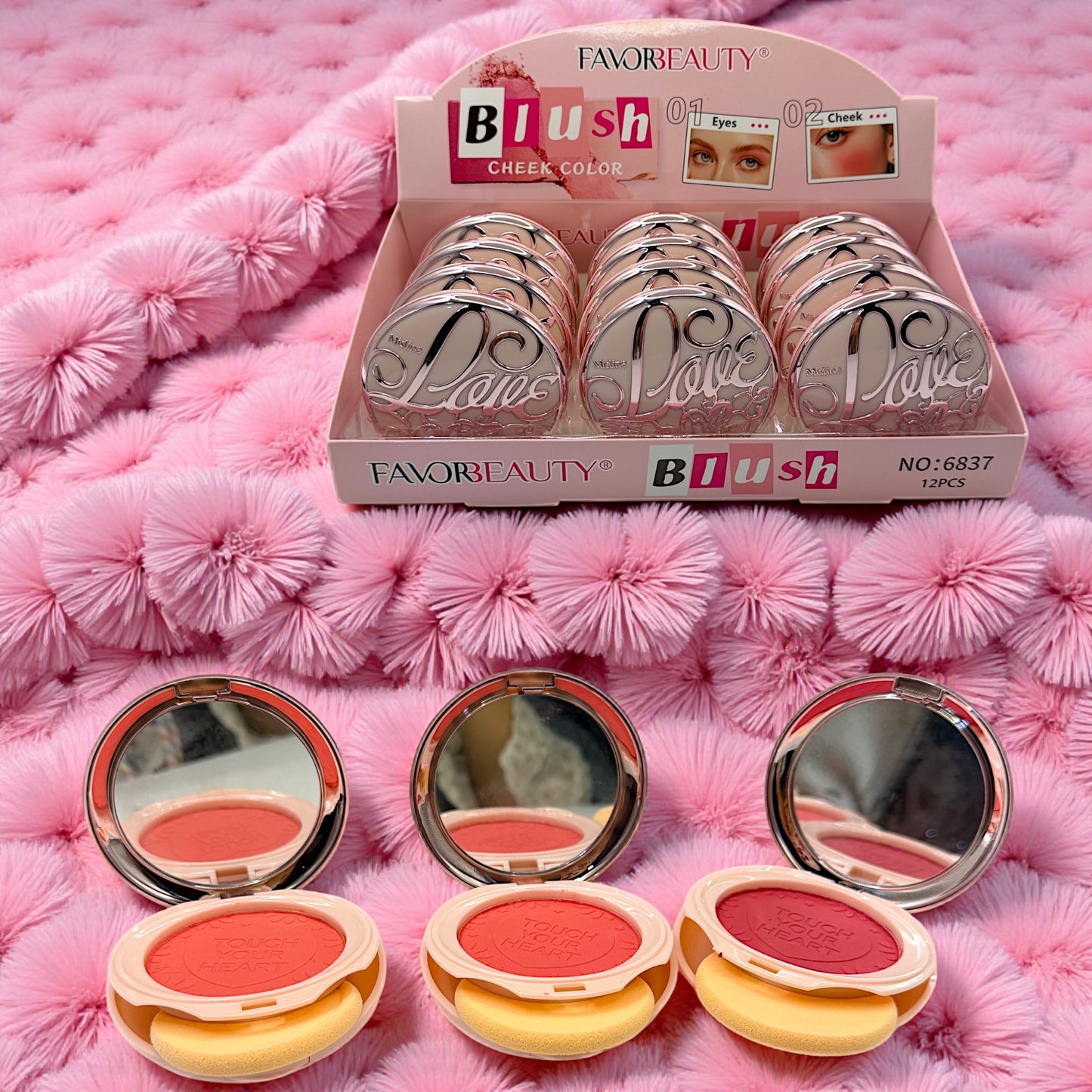 RUBOR COMPACTO CON ESPONJA 12 PZ 6837