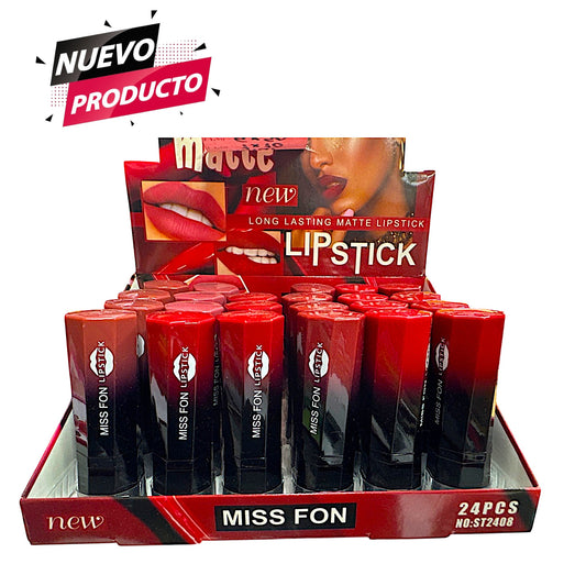 LABIAL EN BARRA MATTE LONG LASTING MISS FON 24 PCS ST2408