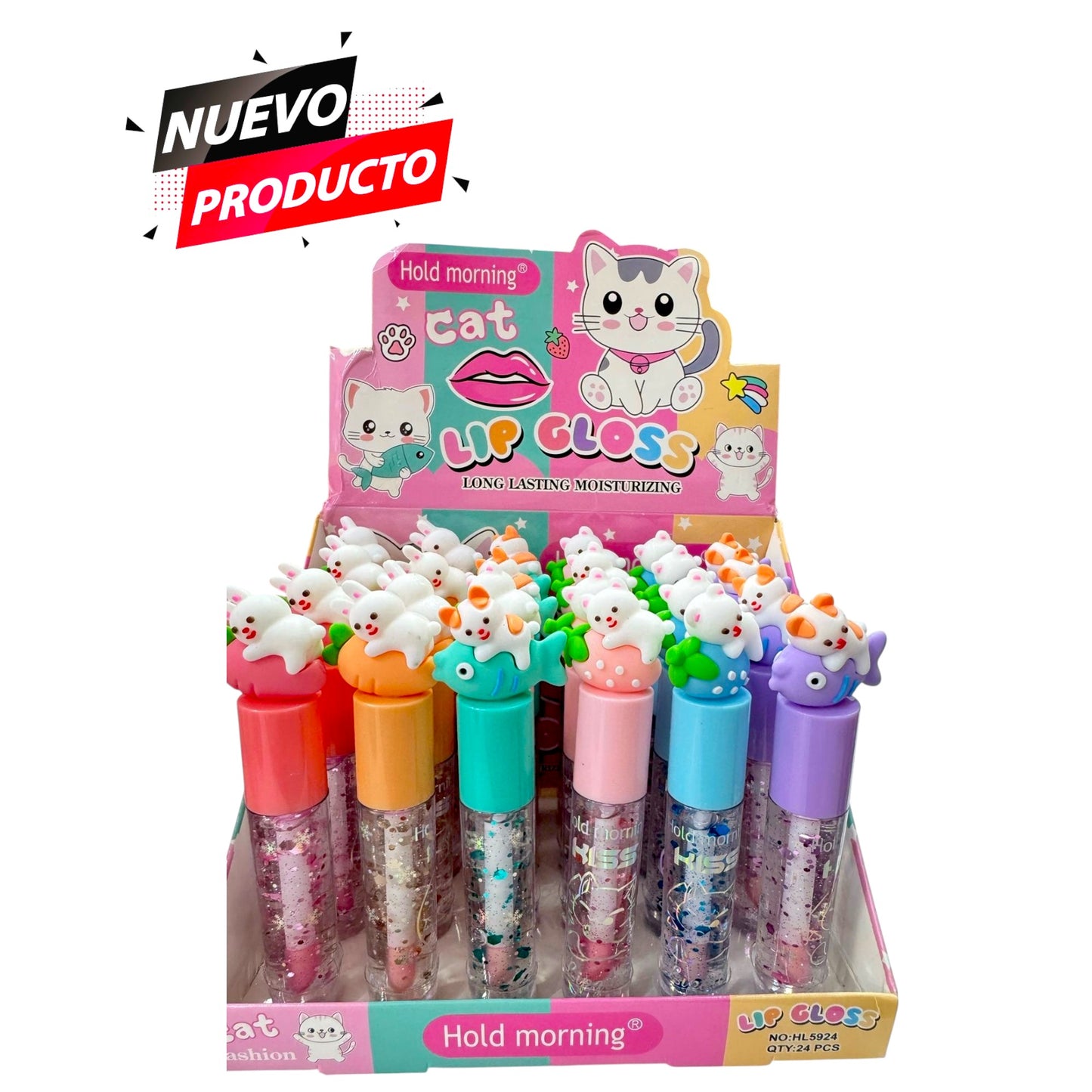 LIP GLOSS GATITO GLITTER 24 PCS HL5924
