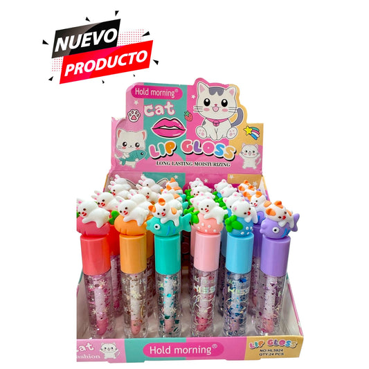 LIP GLOSS GATITO GLITTER 24 PCS HL5924