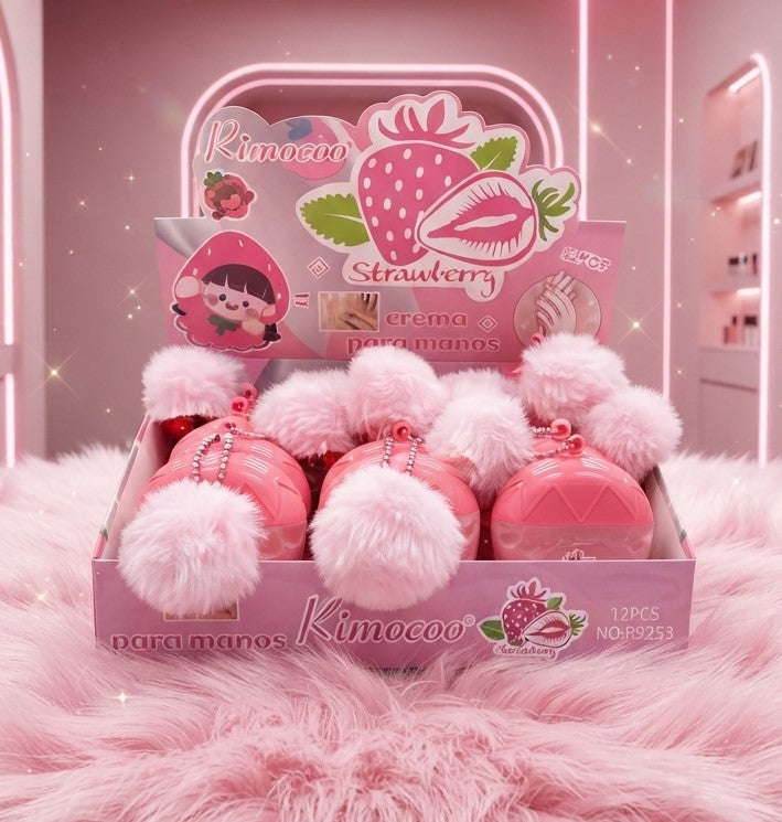 CREMA PARA MANOS FRESA CON POMPON 12 PZ R9253