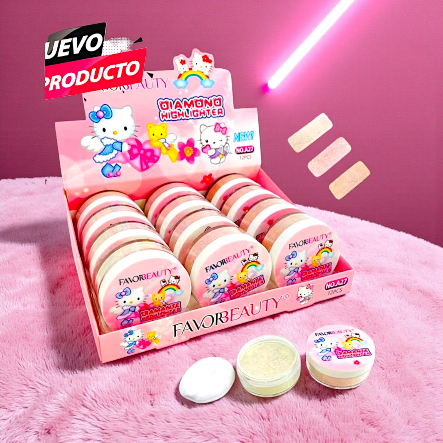 ILUMINADOR EN POLVO HELLO KITTY 12 PZ A27