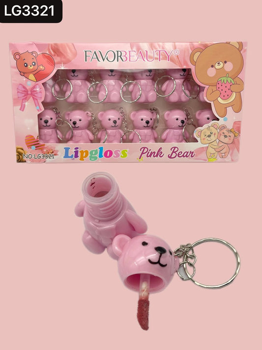 LIP GLOSS Llavero Oso Rosa caja con 12 pcs LG3321.