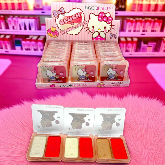 RUBOR Y ILUMINADOR COMPACTO DE HELLO KITTY 24 PCS 6834