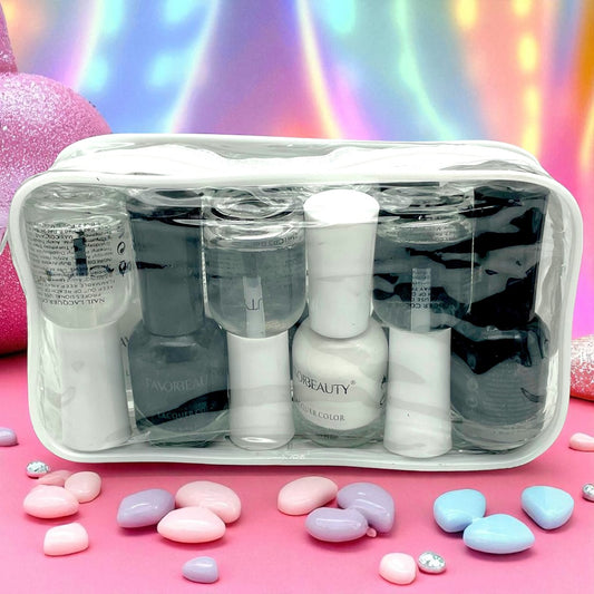 ESMALTE UÑAS NEGRO BLANCO, TRANSPARENTE 12 PCS NP8008.