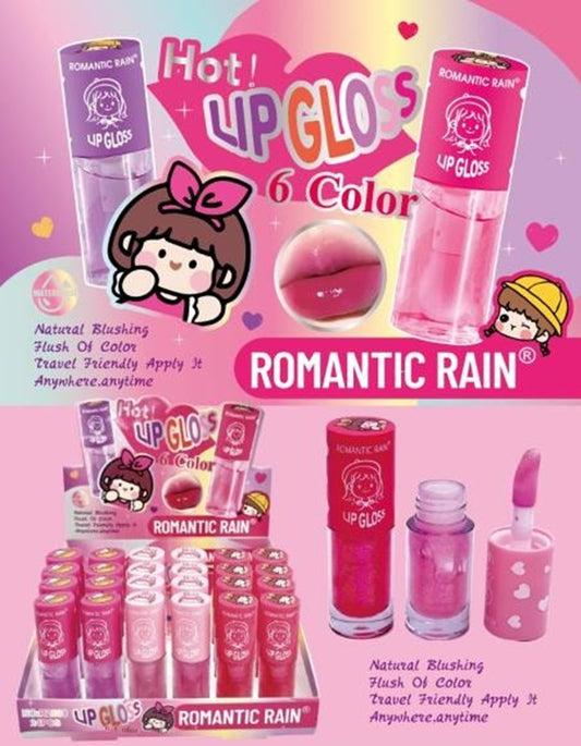 LIP GLOSS 6 COLOR  HOT ROMANTIC RAIN 24 PCS R2508