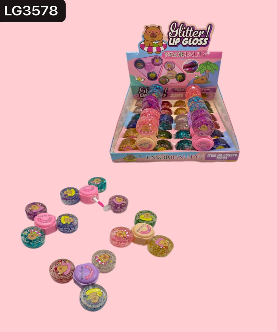 LIP GLOSS CON GLITTER DE CAPIBARAS 24 PCS LG3578