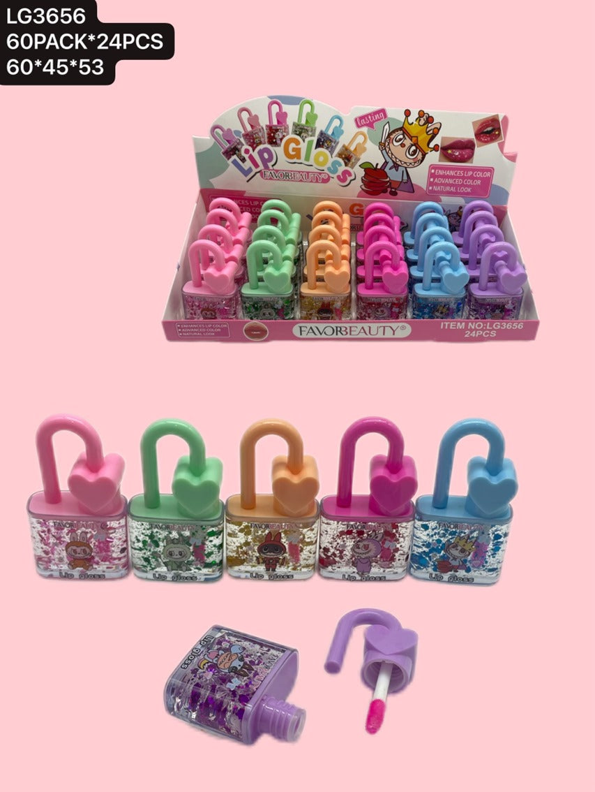 LIP GLOSS MAGICO CON GLITER CANDADO 24 PCS LG3656