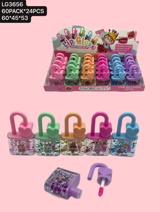 LIP GLOSS MAGICO CON GLITER CANDADO 24 PCS LG3656