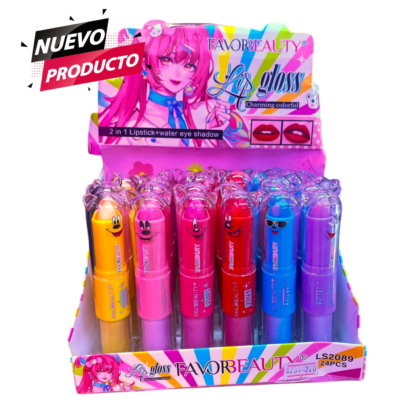 Lip Gloss 2 en 1 con Sombra Liquida 24 pcs LS2089.