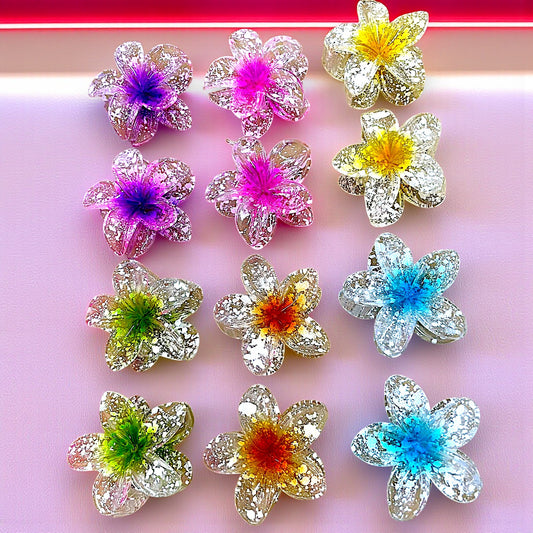 PINZA PARA CABELLO FLOR TRANSPARENTE 12PZS 4031-50A