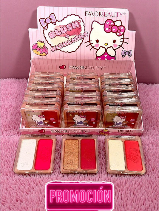 ILUMINADOR Y RUBOR DE HELLO KITTY 24PZS 6834.